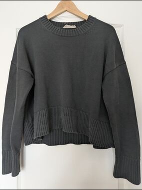 Black Cotton Crewneck Sweater